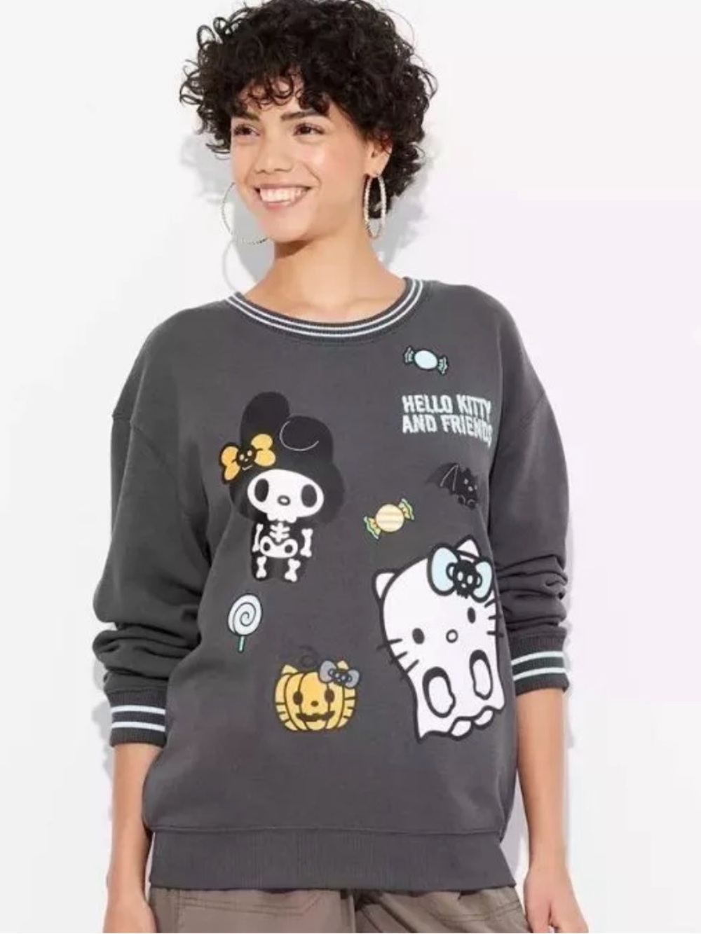 Women’s Hello Kitty Graphic Crewneck Sweater - Dark Gray
